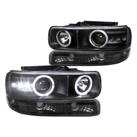 Coolstuffguru Compatible with Chevy Silverado Tahoe Suburban LED Halo Projector Headlights+Bumper Lamps Bl