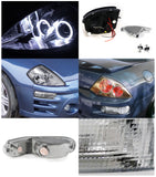 Coolstuffguru Compatible with Eclipse Dual Halo Rim Projector Chrome Headlights+Front+Rear Bumper Lamp
