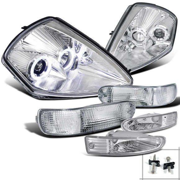 Coolstuffguru Compatible with Eclipse Dual Halo Rim Projector Chrome Headlights+Front+Rear Bumper Lamp