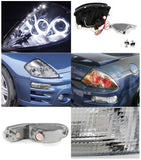 Coolstuffguru Compatible with Eclipse Dual Halo LED Projector Chrome Headlights+Front+Rear Bumper Lamp