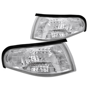 Coolstuffguru Chrome Housing Clear Lens Corner Lights Compatible with 1994-1998 Ford Mustang Parking Signal Lamps Assembly Left + Right Pair