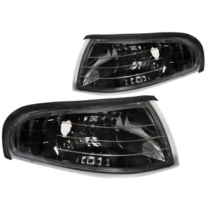 Coolstuffguru Black Housing Clear Lens Corner Lights Compatible with 1994-1998 Ford Mustang Parking Signal Lamps Assembly Left + Right Pair