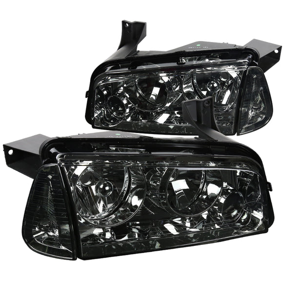 Coolstuffguru Compatible with Dodge Charger Euro Chrome Smoke Headlights Replacement w/ Corner Lamps