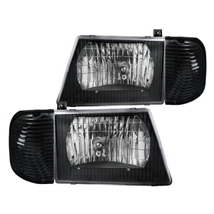 Coolstuffguru Black Headlights+Corner Lamps Compatible with Ford Econoline Van E150 E250 E350 E540 1992-2006 L+R Pair Assembly