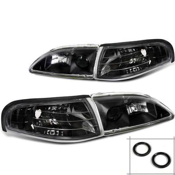 Coolstuffguru Compatible with Ford Mustang GT SVT Cobra Euro Black Projector Headlights+Corner Lamp