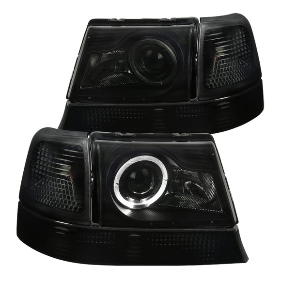 Coolstuffguru Compatible with Ford Ranger Halo Black Smoke Projector Headlights Turn Signal Lamps Pair