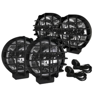 Coolstuffguru Compatible with 4PC 6" BLACK OFF ROAD FOG LIGHT W/ MESH GUARD+H3 BULBS+WIRES+SWITCH