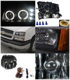 Coolstuffguru Compatible with Chevy Silverado Black Halo LED Projector Headlights+Bumper Lamps+Smoke Fog L