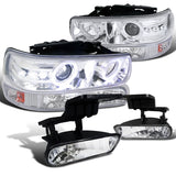 Coolstuffguru Compatible with Chevy Silverado Chrome LED Halo Projector Headlights+Bumper Lights+Fog Lamps