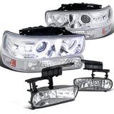 Coolstuffguru Compatible with Chrome Chevy Silverado LED Halo Projector Headlights+Bumper Lights+Fog Lamps