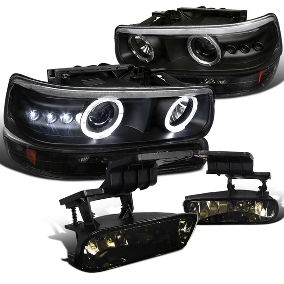 Coolstuffguru Compatible with Silverado Black Projector LED Headlights+Bumper Lights+Smoke Fog Lamps