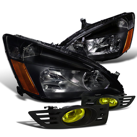 Coolstuffguru Compatible with Honda Accord 2 Dr Coupe Ex Lx, Black Headlights, Yellow Fog Light Lights Pai