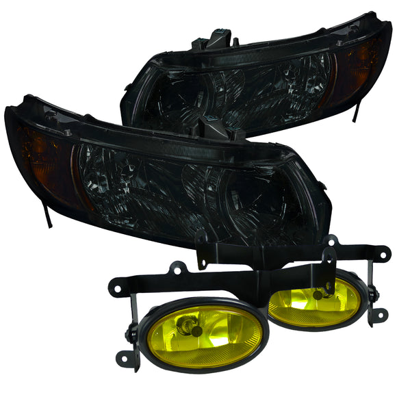 Coolstuffguru OEM SMOKE HEADLIGHTS+BUMPER YELLOW FOG LIGHTS LAMPS CO Compatible with 2006-2008 HONDA CIVIC 2DR