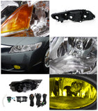 Coolstuffguru Compatible with Honda Civic 4Dr Chrome Clear Headlights+Yellow Bumper Fog Lights