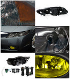 Coolstuffguru Compatible with Honda Civic 4Dr Crystal Smoke Headlights+Yellow Bumper Fog Lights