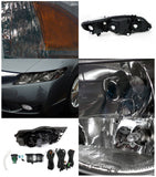 Coolstuffguru Compatible with Honda Civic 4Dr Crystal Smoke Headlights+Clear Bumper Fog Lights