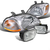 Coolstuffguru Compatible with Honda Civic 2/3/4Dr Crystal Chrome Headlights+Clear Bumper Fog Lights