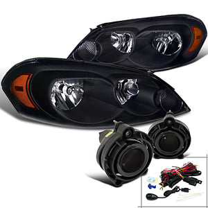 Coolstuffguru Compatible with Chevy Impala Monte Carlo Euro Crystal Black Headlights+Smoke Fog Lamps