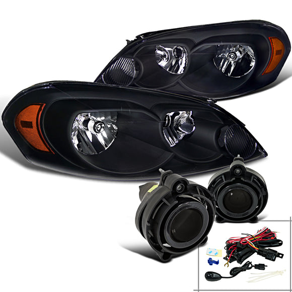 Coolstuffguru Compatible with Chevy Impala Monte Carlo Euro Crystal Black Headlights+Smoke Fog Lamps
