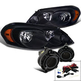 Coolstuffguru Compatible with Chevy Impala Monte Carlo Euro Crystal Black Headlights+Smoke Fog Lamps