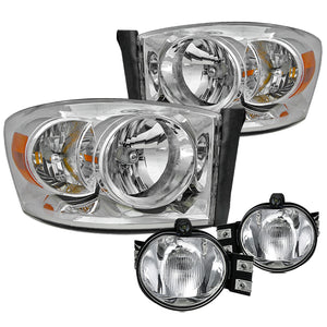 Coolstuffguru Compatible with Dodge Ram 1500 2500 3500 Chrome Diamond Headlights W/O Amber Bar+Clear Fog L