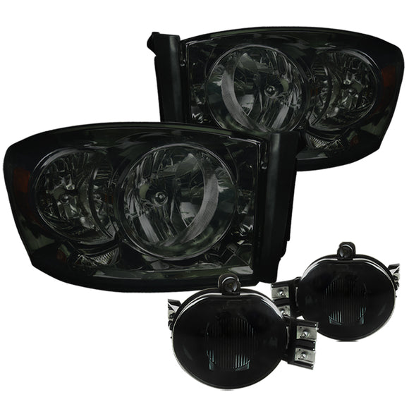 Coolstuffguru Compatible with Dodge Ram 1500 2500 3500 Headlights W/O Amber Bar+Driving Fog Lamps Smoke