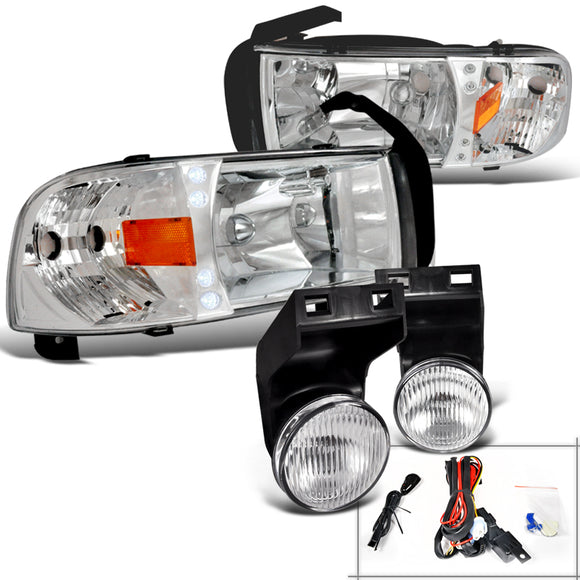 Coolstuffguru Compatible with DODGE RAM 94-01 CHROME LED HEAD LIGHTS+DRIVING FOG 4PC