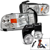 Coolstuffguru Compatible with DODGE RAM 94-01 CHROME LED HEAD LIGHTS+DRIVING FOG 4PC