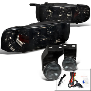 Coolstuffguru Compatible with DODGE RAM SMOKE CRYSTAL EURO HEAD LIGHT+BUMPER FOG LAMP