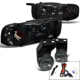 Coolstuffguru Compatible with DODGE RAM SMOKE CRYSTAL EURO HEAD LIGHT+BUMPER FOG LAMP