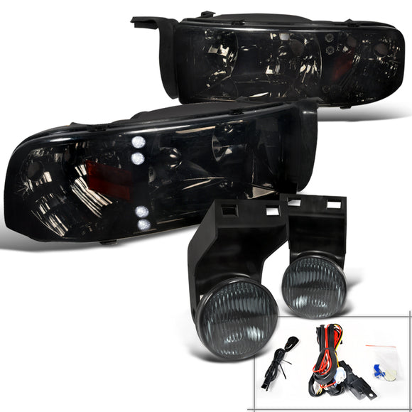 Coolstuffguru Compatible with DODGE RAM SMOKE CRYSTAL LED HEAD LIGHTS+BUMPER FOG LAMP