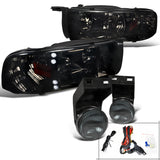Coolstuffguru Compatible with DODGE RAM SMOKE CRYSTAL LED HEAD LIGHTS+BUMPER FOG LAMP