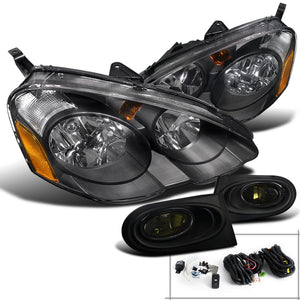 Coolstuffguru Compatible with Acura RSX DC5 Jdm Black Headlights+Smoke Fog Bumper Light