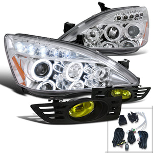 Coolstuffguru Compatible with Honda Accord Chrome Halo LED Projector Headlights+Yellow Bumper Fog Lights