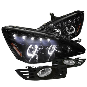 Coolstuffguru Compatible with Accord 2Dr Coupe Glossy Black Projector Halo Headlights+Clear Fog Lights