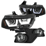 Coolstuffguru Compatible with Dodge Charger Black Dual Halo Projector Headlights+Clear Bumper Fog Lamps
