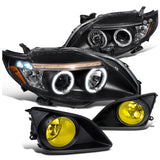 Coolstuffguru BLACK LED HALO PROJECTOR HEADLIGHTS+YELLOW FOG DRIVING Compatible with 2009-2010 TOYOTA COROLLA