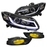 Coolstuffguru Compatible with Honda Civic Black Projector Headlights w/LED DRL Light Bar+Yellow Fog Lamps