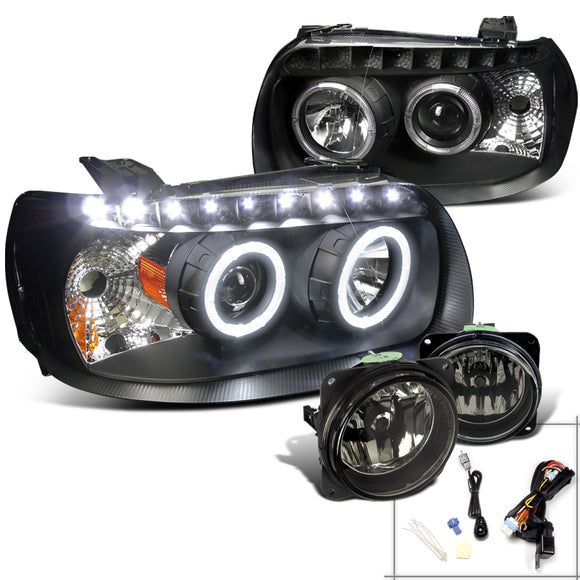 Coolstuffguru Compatible with Ford Escape Chrome Halo LED Projector Headlights+Smoke Fog Lights Kit