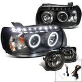 Coolstuffguru Compatible with Ford Escape Chrome Halo LED Projector Headlights+Smoke Fog Lights Kit