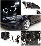 Coolstuffguru Compatible with FORD 00-04 FOCUS BLACK DUAL HALO LED PROJECTOR HEADLIGHT+SMOKE BUMPER FOG LA