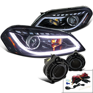 Coolstuffguru Compatible with Chevy Impala Glossy Black LED DRL Projector Headlights+Smoke Fog Lamps