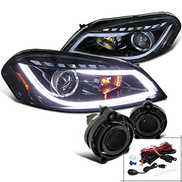 Coolstuffguru Compatible with Chevy Impala Glossy Black LED DRL Projector Headlights+Smoke Fog Lamps