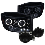 Coolstuffguru Compatible with Glossy Piano Black Ram 1500 Led Halo Projector Headlight+Smoke Fog Lamps