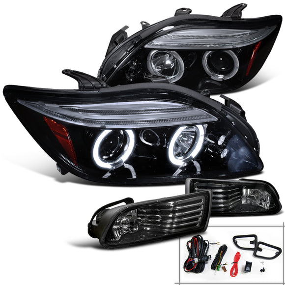 Coolstuffguru Compatible with Glossy Black Scion tC Projector LED Headlights+Smoke Fog Lights