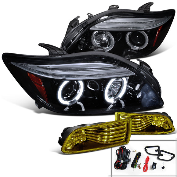 Coolstuffguru Compatible with Glossy Black Scion tC Projector LED Headlights+Amber Fog Lights