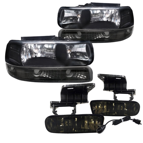 Coolstuffguru Compatible with Chevy Silverado Suburban Tahoe Black Headlights+Bumper Lamps+Driving Fog Lig