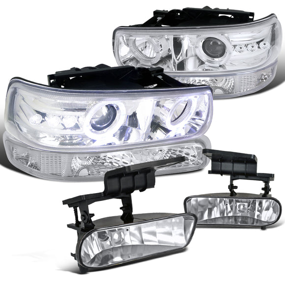 Coolstuffguru Compatible with Chevy Silverado Chrome Projector LED Headlights+Bumper Lamps+Driving Fog Lig