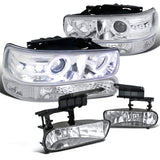 Coolstuffguru Compatible with Chevy Silverado Chrome Projector LED Headlights+Bumper Lamps+Driving Fog Lig
