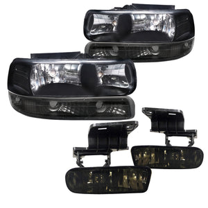 Coolstuffguru Compatible with Chevy Silverado Suburban Tahoe Black Headlights+Bumper Lamps+Smoke Fog Light